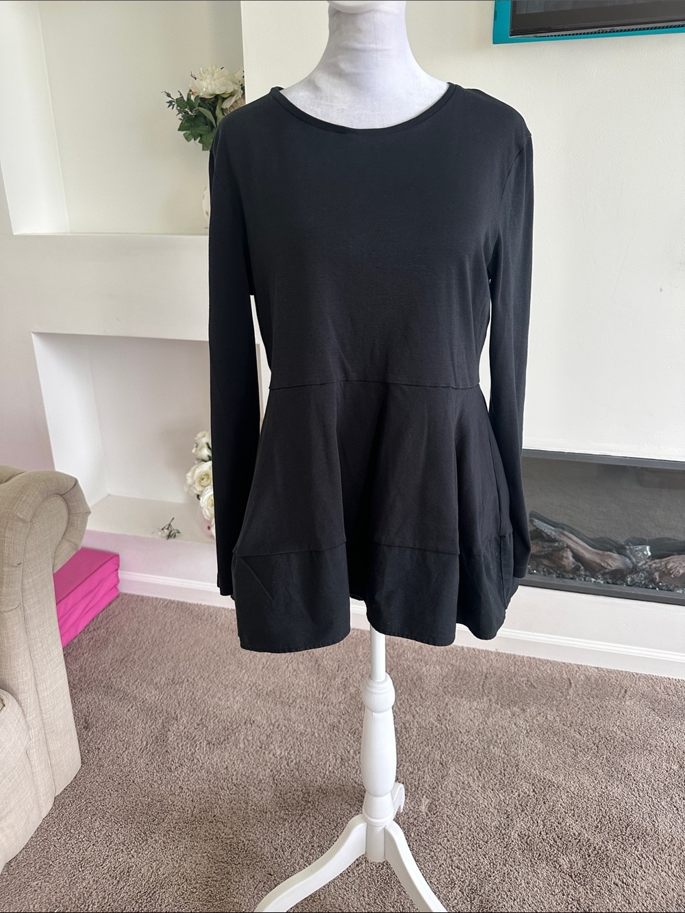 COS Black Long-Sleeve Peplum Top